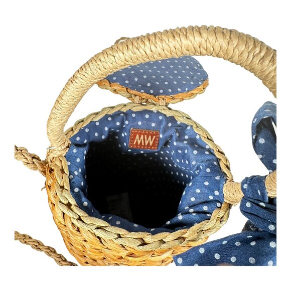 Most Wanted Paper Straw Bucket Bag Polka Dot Bow Crossbody Rattan - Picture 6 of 9